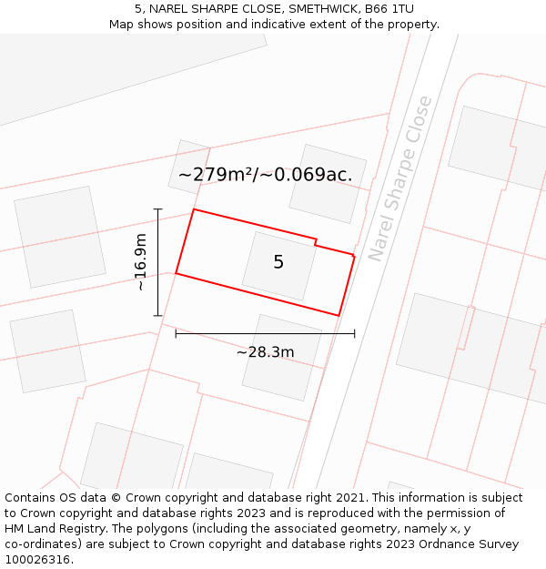 5, NAREL SHARPE CLOSE, SMETHWICK, B66 1TU: Plot and title map