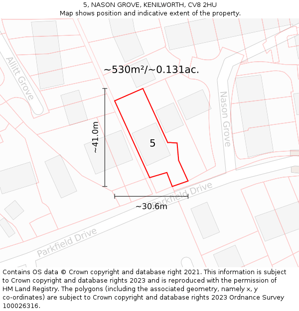 5, NASON GROVE, KENILWORTH, CV8 2HU: Plot and title map