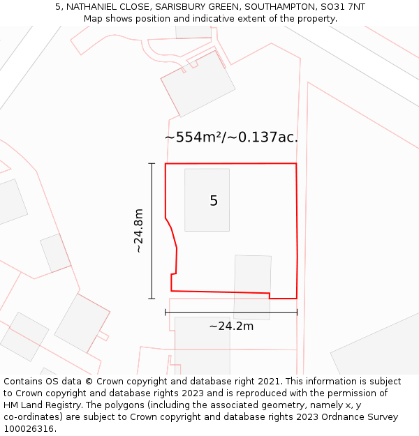 5, NATHANIEL CLOSE, SARISBURY GREEN, SOUTHAMPTON, SO31 7NT: Plot and title map