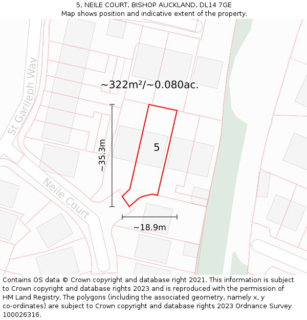 5, NEILE COURT, BISHOP AUCKLAND, DL14 7GE: Plot and title map