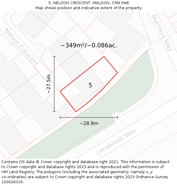 5, NELSON CRESCENT, MALDON, CM9 6WE: Plot and title map