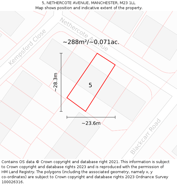 5, NETHERCOTE AVENUE, MANCHESTER, M23 1LL: Plot and title map