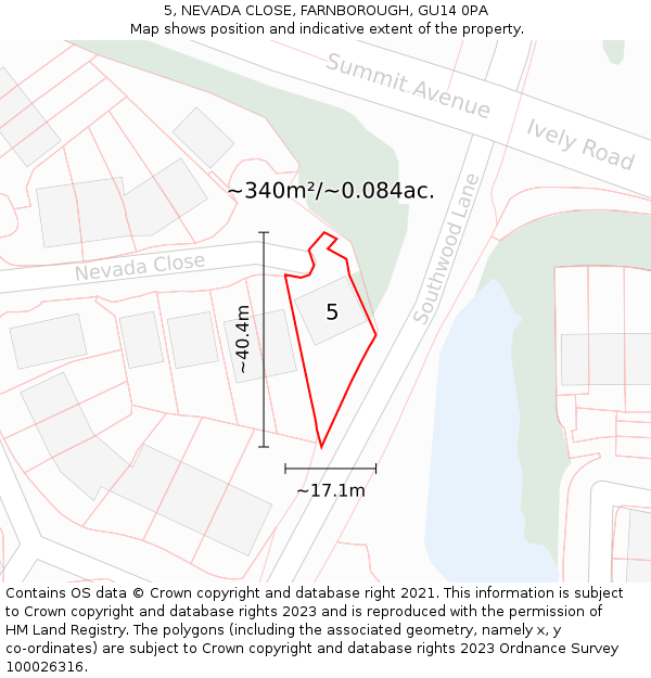 5, NEVADA CLOSE, FARNBOROUGH, GU14 0PA: Plot and title map