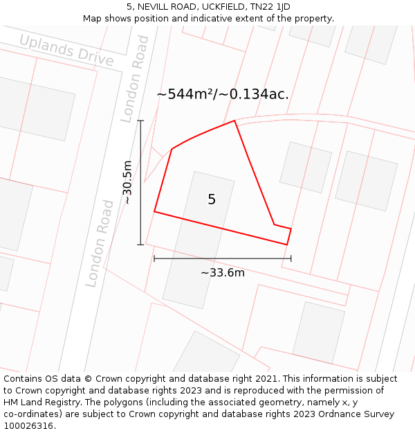 5, NEVILL ROAD, UCKFIELD, TN22 1JD: Plot and title map