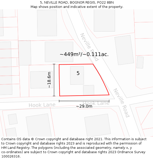 5, NEVILLE ROAD, BOGNOR REGIS, PO22 8BN: Plot and title map