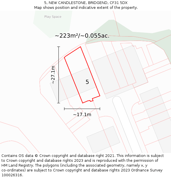 5, NEW CANDLESTONE, BRIDGEND, CF31 5DX: Plot and title map