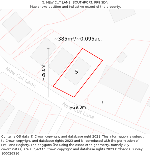 5, NEW CUT LANE, SOUTHPORT, PR8 3DN: Plot and title map