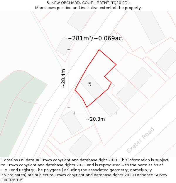 5, NEW ORCHARD, SOUTH BRENT, TQ10 9DL: Plot and title map