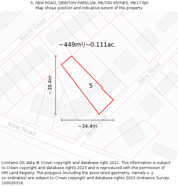 5, NEW ROAD, DRAYTON PARSLOW, MILTON KEYNES, MK17 0JH: Plot and title map