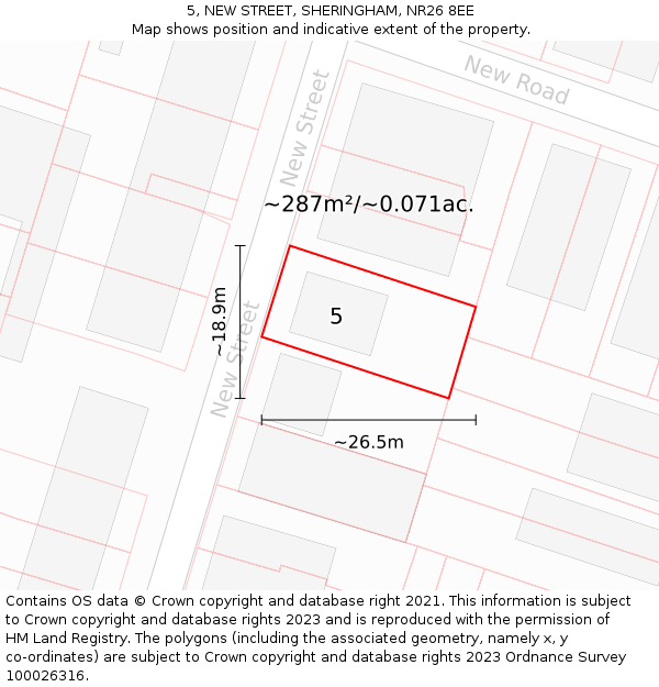 5, NEW STREET, SHERINGHAM, NR26 8EE: Plot and title map