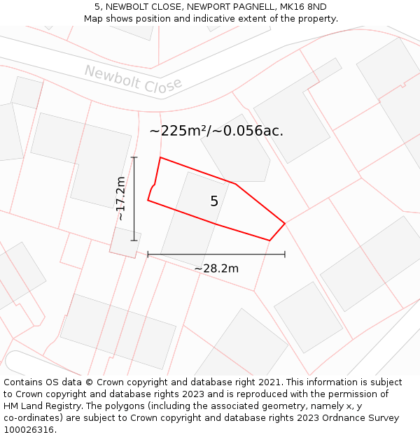 5, NEWBOLT CLOSE, NEWPORT PAGNELL, MK16 8ND: Plot and title map