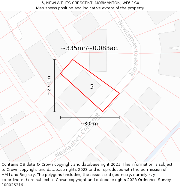 5, NEWLAITHES CRESCENT, NORMANTON, WF6 1SX: Plot and title map