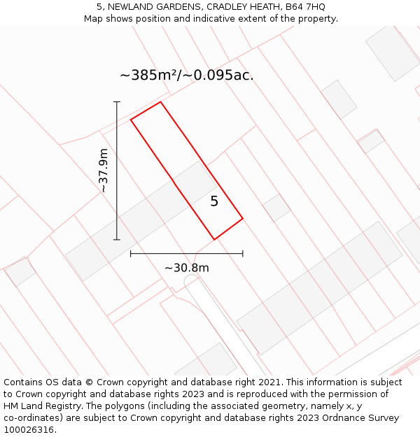 5, NEWLAND GARDENS, CRADLEY HEATH, B64 7HQ: Plot and title map