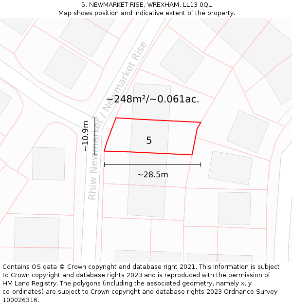 5, NEWMARKET RISE, WREXHAM, LL13 0QL: Plot and title map