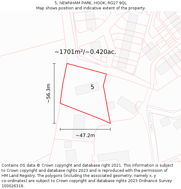 5, NEWNHAM PARK, HOOK, RG27 9QL: Plot and title map