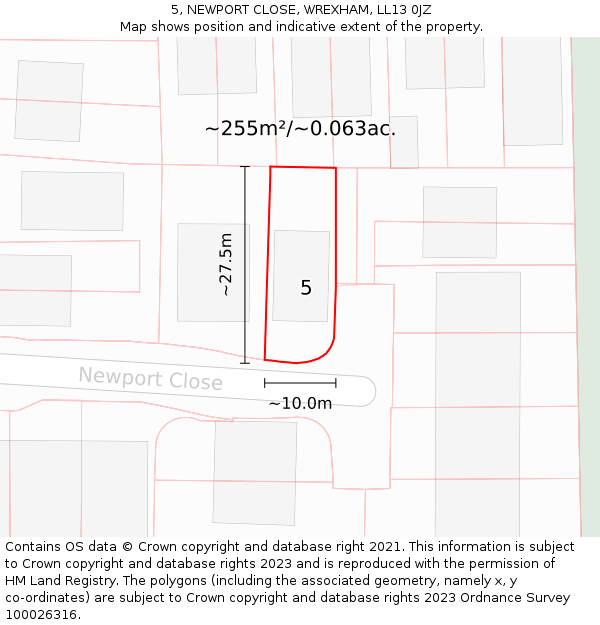 5, NEWPORT CLOSE, WREXHAM, LL13 0JZ: Plot and title map