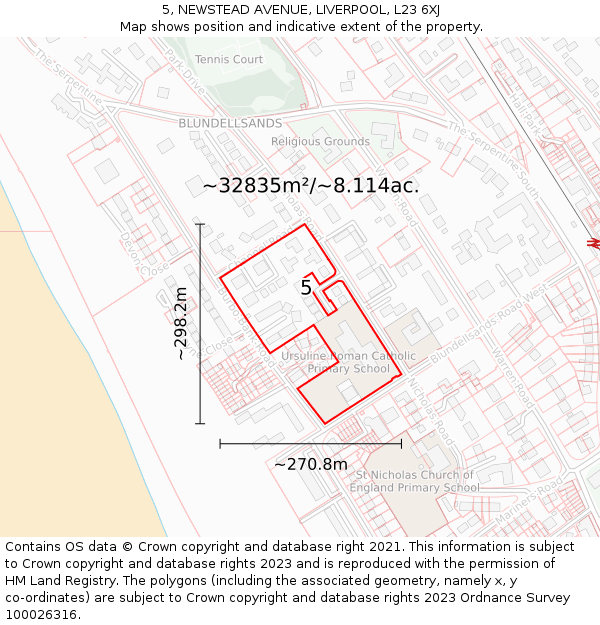 5, NEWSTEAD AVENUE, LIVERPOOL, L23 6XJ: Plot and title map