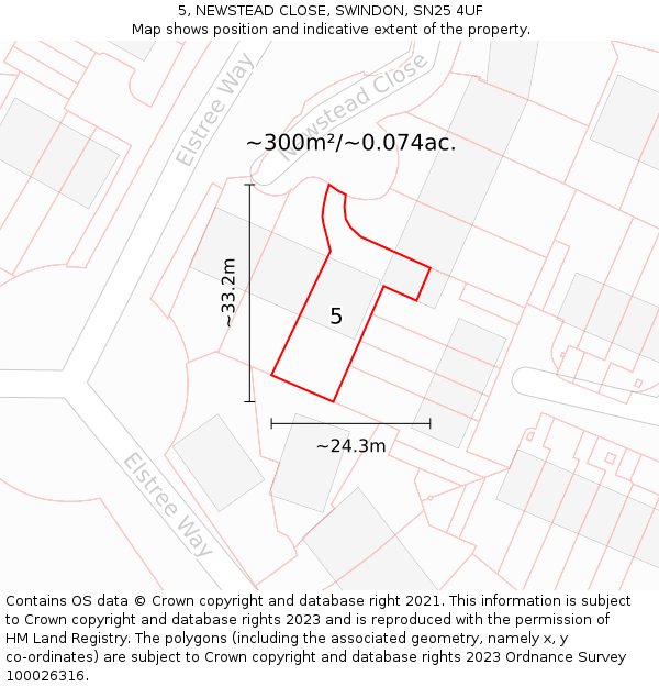 5, NEWSTEAD CLOSE, SWINDON, SN25 4UF: Plot and title map