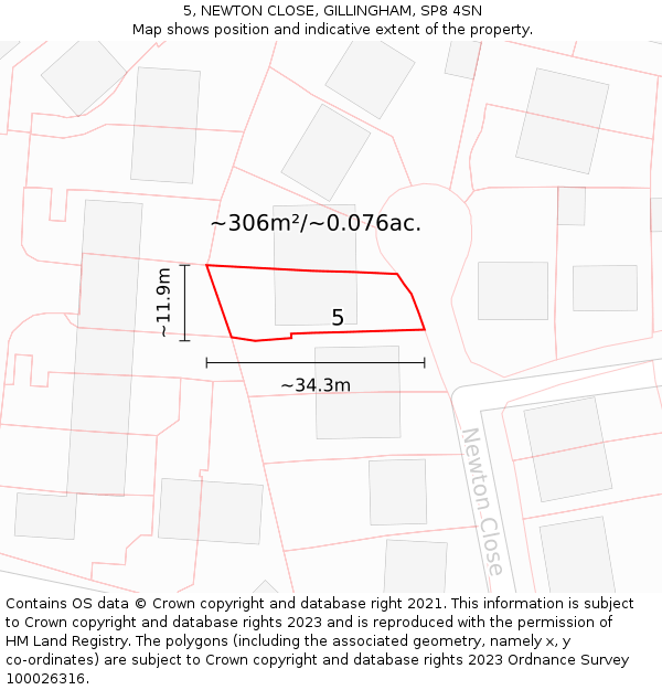 5, NEWTON CLOSE, GILLINGHAM, SP8 4SN: Plot and title map