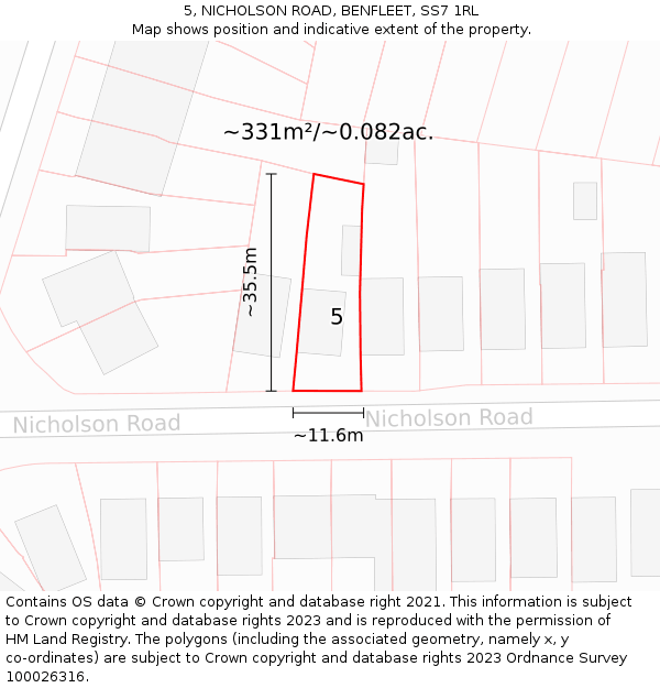 5, NICHOLSON ROAD, BENFLEET, SS7 1RL: Plot and title map