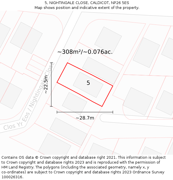 5, NIGHTINGALE CLOSE, CALDICOT, NP26 5ES: Plot and title map