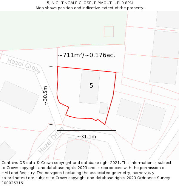 5, NIGHTINGALE CLOSE, PLYMOUTH, PL9 8PN: Plot and title map