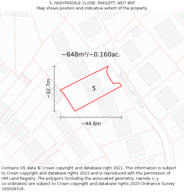 5, NIGHTINGALE CLOSE, RADLETT, WD7 8NT: Plot and title map