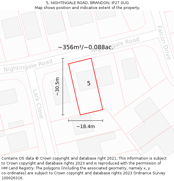 5, NIGHTINGALE ROAD, BRANDON, IP27 0UG: Plot and title map