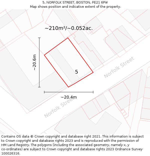 5, NORFOLK STREET, BOSTON, PE21 6PW: Plot and title map