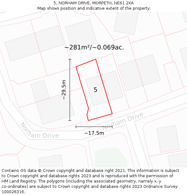 5, NORHAM DRIVE, MORPETH, NE61 2XA: Plot and title map