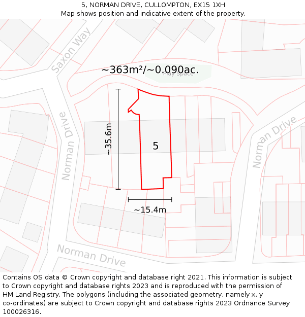 5, NORMAN DRIVE, CULLOMPTON, EX15 1XH: Plot and title map