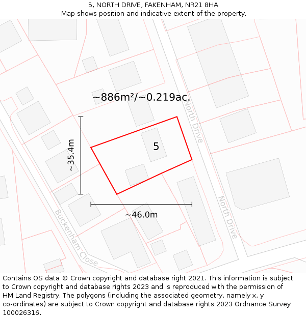 5, NORTH DRIVE, FAKENHAM, NR21 8HA: Plot and title map