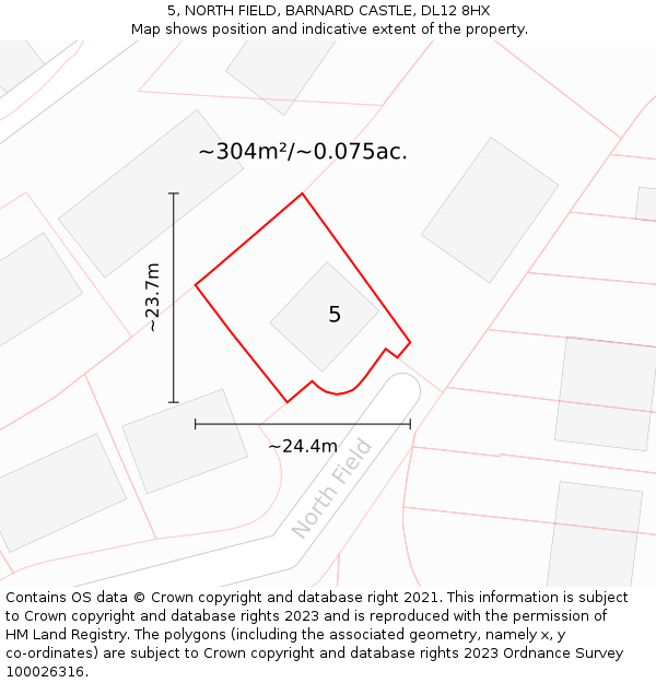 5, NORTH FIELD, BARNARD CASTLE, DL12 8HX: Plot and title map