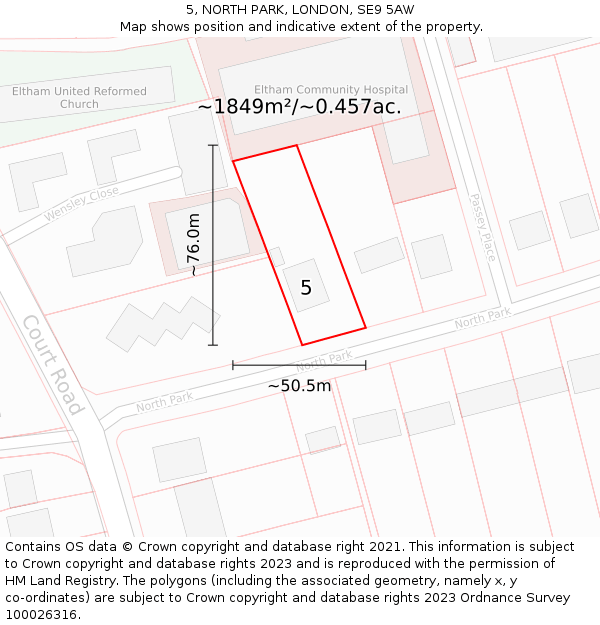 5, NORTH PARK, LONDON, SE9 5AW: Plot and title map