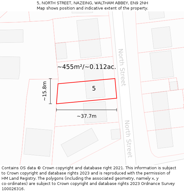 5, NORTH STREET, NAZEING, WALTHAM ABBEY, EN9 2NH: Plot and title map