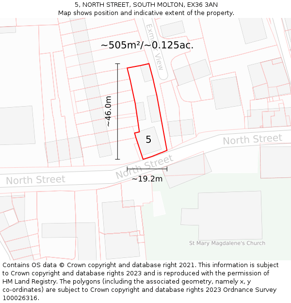 5, NORTH STREET, SOUTH MOLTON, EX36 3AN: Plot and title map