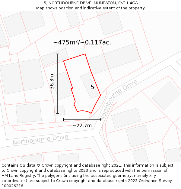 5, NORTHBOURNE DRIVE, NUNEATON, CV11 4GA: Plot and title map