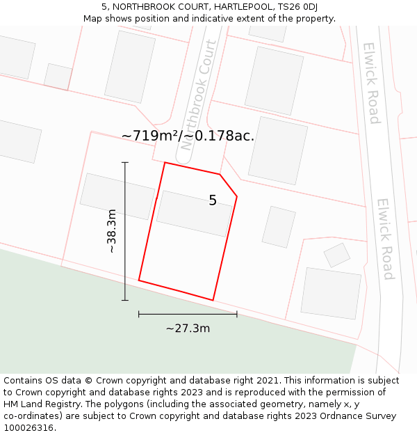 5, NORTHBROOK COURT, HARTLEPOOL, TS26 0DJ: Plot and title map