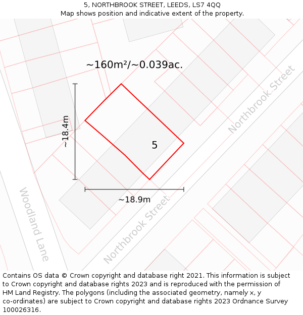 5, NORTHBROOK STREET, LEEDS, LS7 4QQ: Plot and title map