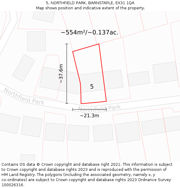 5, NORTHFIELD PARK, BARNSTAPLE, EX31 1QA: Plot and title map