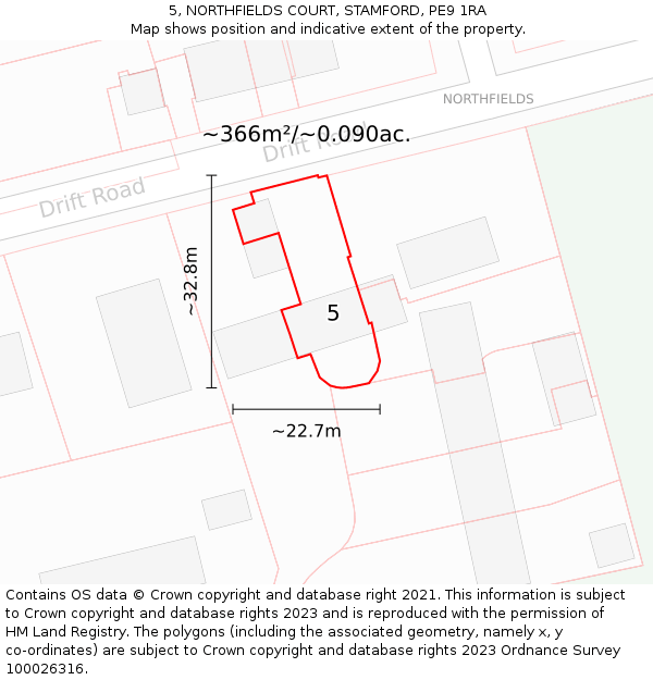 5, NORTHFIELDS COURT, STAMFORD, PE9 1RA: Plot and title map