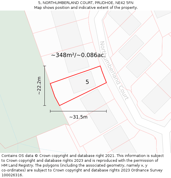 5, NORTHUMBERLAND COURT, PRUDHOE, NE42 5FN: Plot and title map