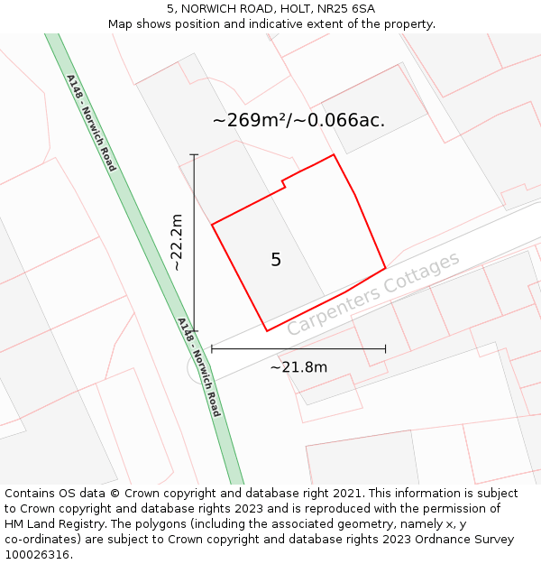 5, NORWICH ROAD, HOLT, NR25 6SA: Plot and title map