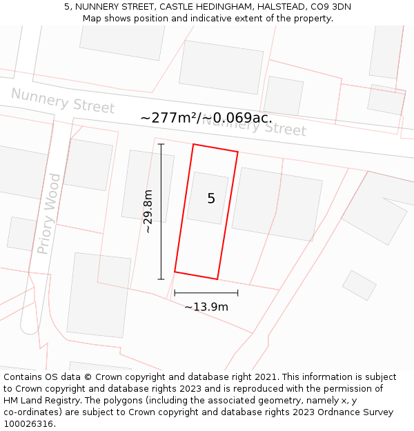 5, NUNNERY STREET, CASTLE HEDINGHAM, HALSTEAD, CO9 3DN: Plot and title map