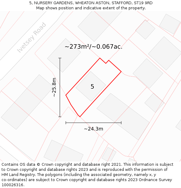 5, NURSERY GARDENS, WHEATON ASTON, STAFFORD, ST19 9RD: Plot and title map