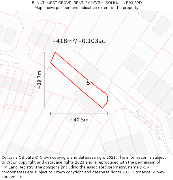 5, NUTHURST GROVE, BENTLEY HEATH, SOLIHULL, B93 8PD: Plot and title map