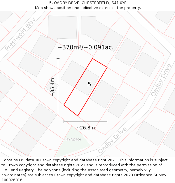 5, OADBY DRIVE, CHESTERFIELD, S41 0YF: Plot and title map