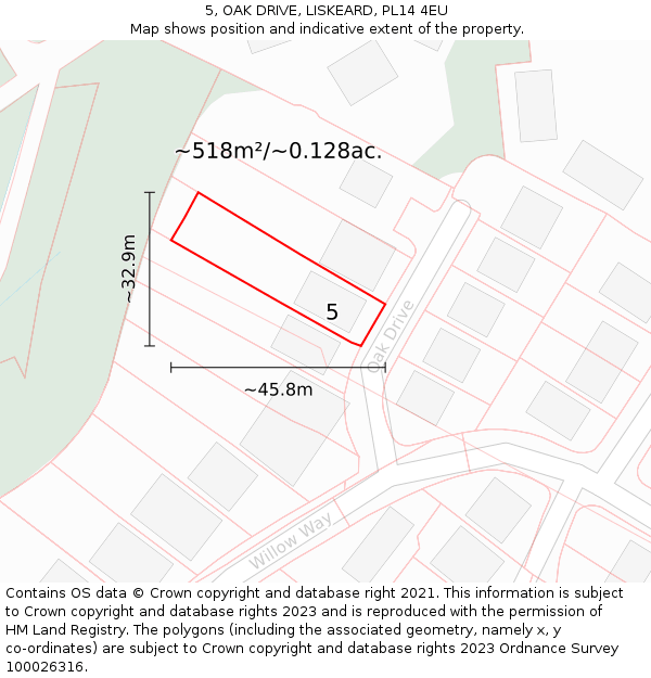 5, OAK DRIVE, LISKEARD, PL14 4EU: Plot and title map