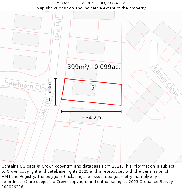 5, OAK HILL, ALRESFORD, SO24 9JZ: Plot and title map