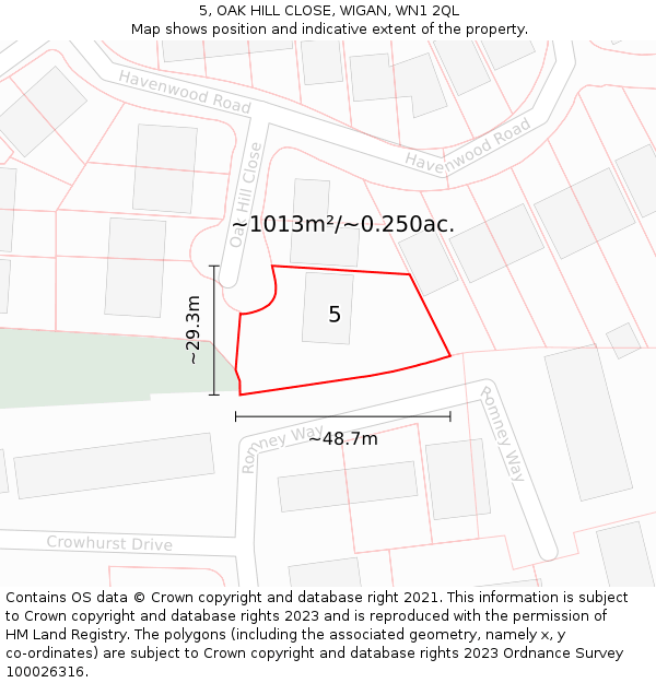 5, OAK HILL CLOSE, WIGAN, WN1 2QL: Plot and title map